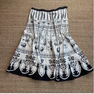 🌸 Forbidden Black & White Cotton Midi Skirt | Size M | Boho Border Print